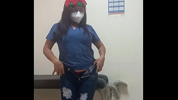 Delicious nurse is hot she touches her buttocks and tits while she is alone in the hospital waiting room