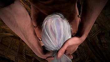 Sexy white hair girl performs for an audience