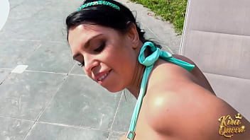 Kira queen pays poolboy chad with her dripping wet cunt