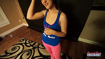 Skinny brunette cutie ryann sucks and strokes a hard dick to swallow cum