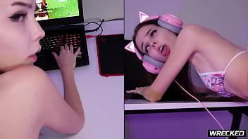 Skinny petite gamer gets dominated by her roommate