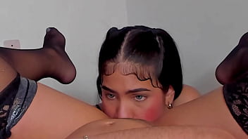 This lesbian licks her pussy until she squirts