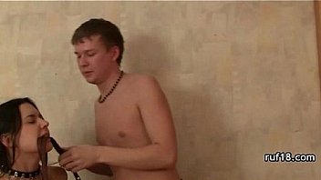 Skinny tight teen with big tits banged in her bathroom