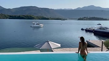 Gorgeous monika fox swims naked in pool in beautiful place free