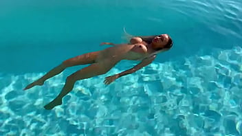 Gorgeous monika fox swims naked in pool in beautiful place free