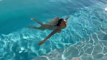 Gorgeous monika fox swims naked in pool in beautiful place free