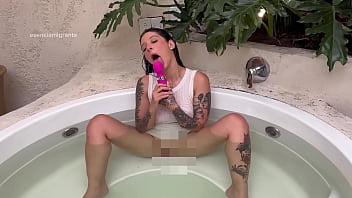 Relaxing hot shower in my stepdad's jacuzzi i let my white dress get wet and then i masturbate with my pink vibrator