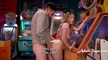 Stepdad and stepdaughter seize their alone time at the arcade