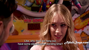 Stepdad and stepdaughter seize their alone time at the arcade