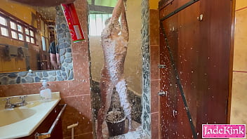 Sub slut tied in bathroom punished with foam spray