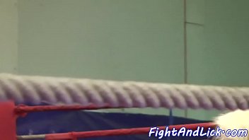 Lovely babes pussytoying in the boxing ring