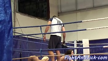 Lovely babes pussytoying in the boxing ring