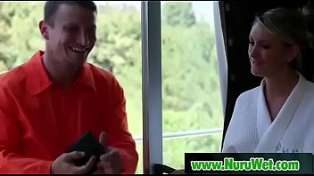 Busty asian sucking clients cock in nuru massage 12