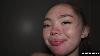 Cute asian teen drilled in rough threesome