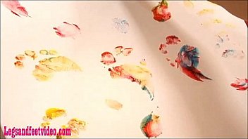 Hot blond pearced nipples does feet paint and gives footjob and gets fucked and cum on feet hdvsi350