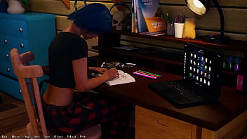 Being a dik #82 hot busty blue hair grunge girl gives me a juicy handjob in her room