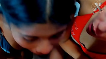 Double blowjobs on a huge cock sloppy