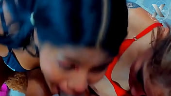 Double blowjobs on a huge cock sloppy