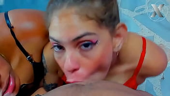 Double blowjobs on a huge cock sloppy