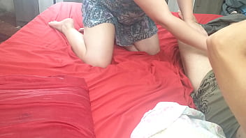 Unfaithful wife fucks her lover behind her cuckold's back