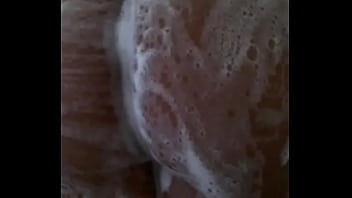 Horny anal virgin in shower teasing tight hole with tip