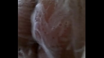 Horny anal virgin in shower teasing tight hole with tip
