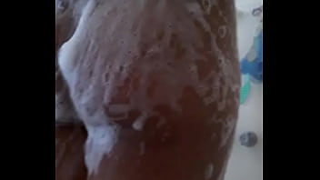 Horny anal virgin in shower teasing tight hole with tip