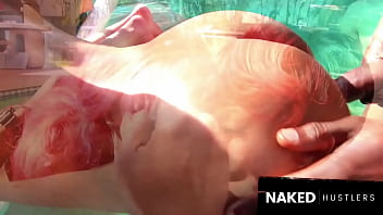 Pool fun with 2 sexy ebony baddies sharing 2 big dicks