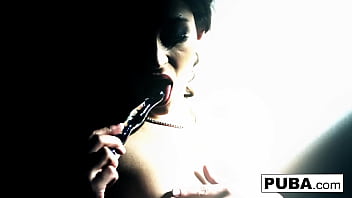 Hot brunette fucks herself