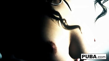 Hot brunette fucks herself