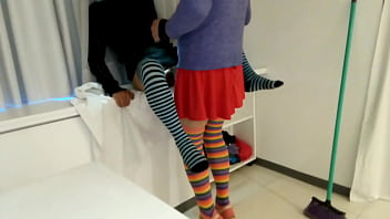 Cleaning lady with perverted boss who wears women's clothes wants to raise his salary big cock brunette latina