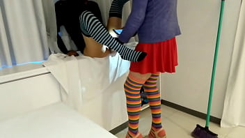 Cleaning lady with perverted boss who wears women's clothes wants to raise his salary big cock brunette latina