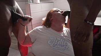 Redhead bbw gets her face destoryed by black cock