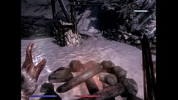 Two females adventure through a snowstorm and have sex outside at a campfire