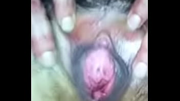 Wife fingers hairy pussy closeup