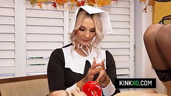 Hot step family foursome sex for thanksgiving