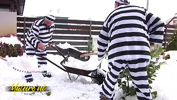 Old prisoners gangbang bukkake & piss on the hot new prison guard