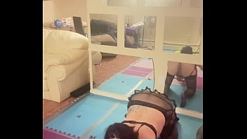 Sarah bj stretching in lingerie