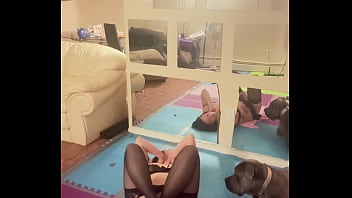 Sarah bj stretching in lingerie