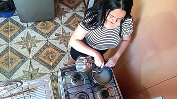 A horny boy decides to fuck his stepsister in the kitchen