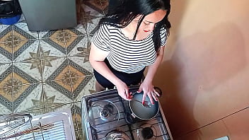 A horny boy decides to fuck his stepsister in the kitchen