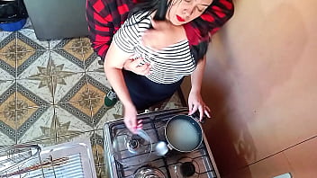 A horny boy decides to fuck his stepsister in the kitchen