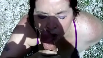 Sexy bbw outside fucking blowjob and major facial