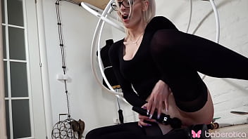 Solo blonde sweet ammy with glasses passionately masturbates in 4k