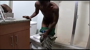 Black Man Enjoys Having A Intense Masturbation Session On The Toilet Seat Until He Cums thumbnail