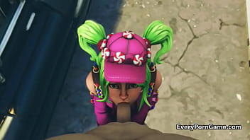 Teen girl with pigtails sucking dick in game