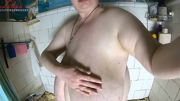 Plump wife in shower big tits