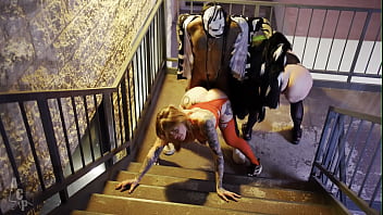 Goth sluts take turns gettting pounded out by big dick masked man