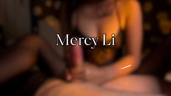 Asian gf play's cock hero handjob with a big cumshot