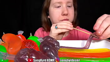 Songbyrd eats squirting jelly candies